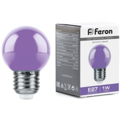 Лампа LED E27 1Вт G45 Feron LB-37 фиолетовый (РФ)
