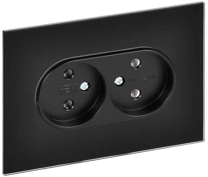 Розетка скрытой установки 2-мест. б/з без з/ш в рамке 10А для плоской вилки стекло черный SKANDY IEK