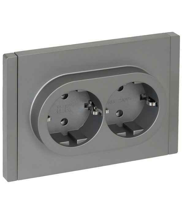 Розетка скрытой установки 2-мест. с/з без з/ш в рамке 16А б/винт. сталь IP20 FORTE&PIANO IEK (РФ)