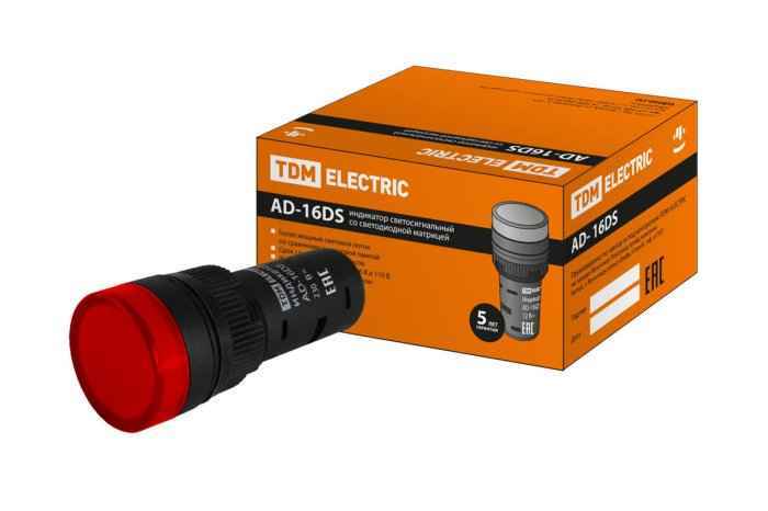 Лампа AD-16DS(LED)матрица d16мм красный 230В АС (РФ)