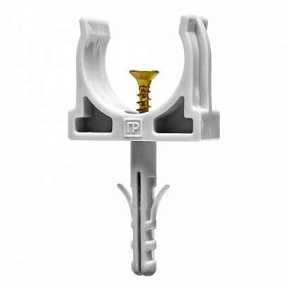 Крепеж-клипса с дюбелем и саморезом серая d25 мм (100шт/900шт уп/кор) (РФ)