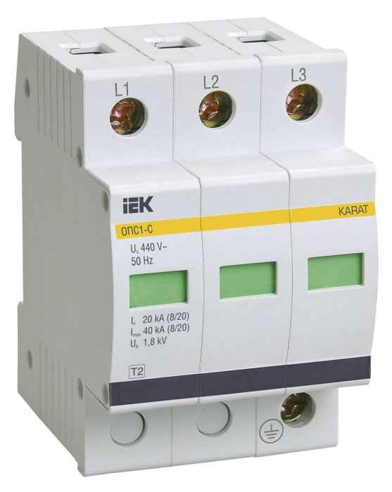 Ограничитель импульсного перенапряжения 3п In=20кА Un=400В Im=40кА ОПС1-C IEK (РФ)