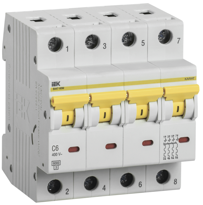 Выключатель автоматический 4п 6А (C) 6кА ВА47-60М IEK (РФ)