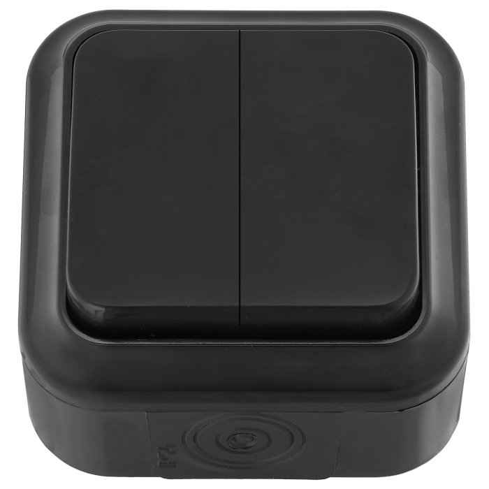 Выключатель открытой установки 2-кл. 6А черный IP54 ПРАЛЕСКА АКВА (РФ)