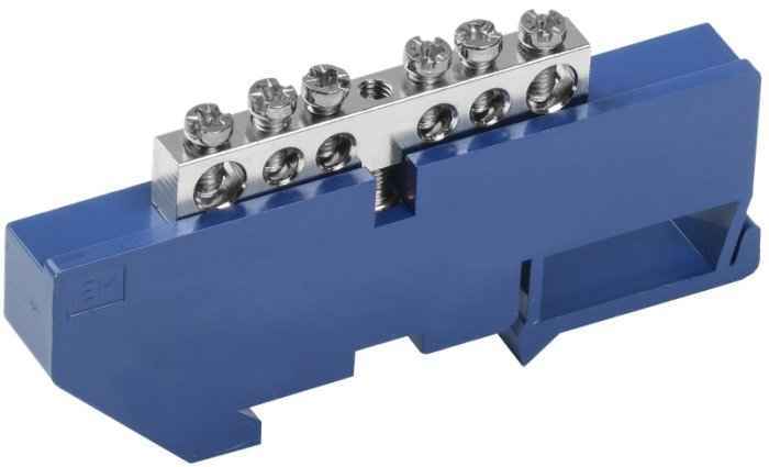 Шина нулевая 6х9мм 6 групп никель на DIN-изоляторе синий IEK (РФ)