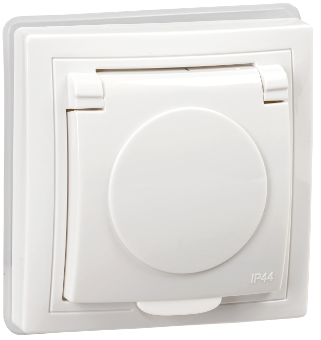 Розетка скрытой установки 1-мест. с/з с з/ш с крышкой в рамке 16А белый IP44 KVARTA IEK (РФ)