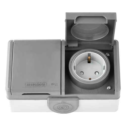 Розетка открытой установки 2-мест. с/з с з/ш с крышкой 16А серый IP55 ПРАЛЕСКА АКВА (РФ) Розетка открытой установки 2-мест. с/з с з/ш с крышкой 16А серый IP55 ПРАЛЕСКА АКВА (РФ)