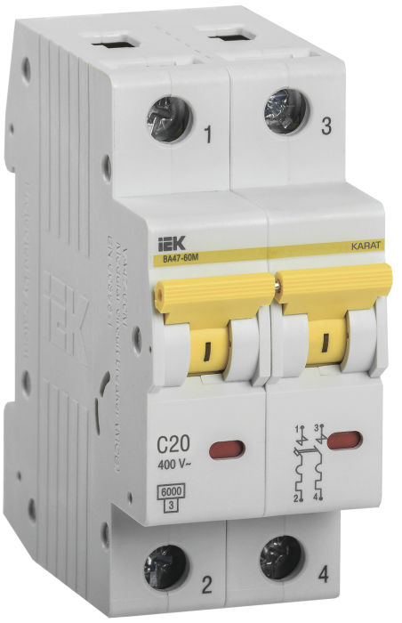 Выключатель автоматический 2п 20А (C) 6кА ВА47-60М IEK (РФ)