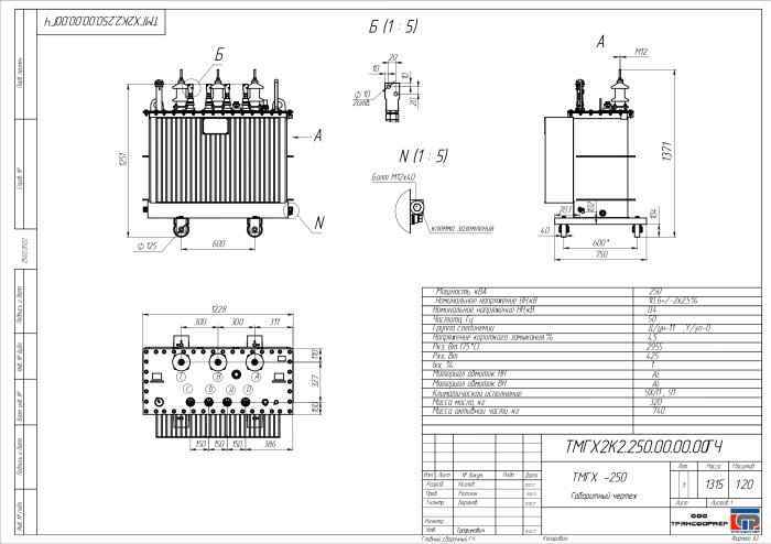 Трансформатор силовой ТМГ Х2К2 250/10/0,4 Д/Ун -11 (РФ)