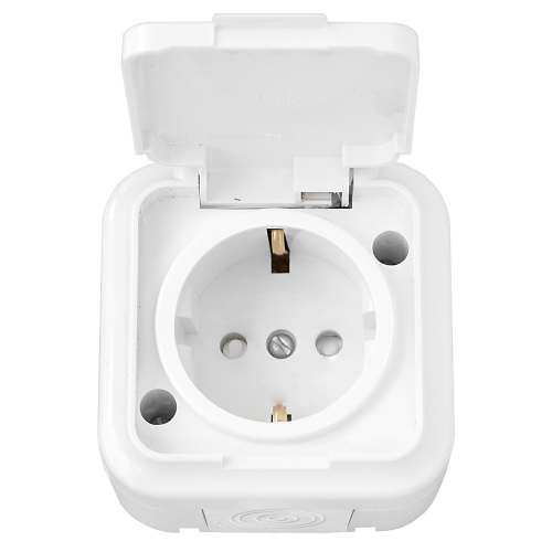 Розетка открытой установки 1-мест. с/з с з/ш с крышкой 16А белый IP54 ПРАЛЕСКА АКВА (РФ) Розетка открытой установки 1-мест. с/з с з/ш с крышкой 16А белый IP54 ПРАЛЕСКА АКВА (РФ)