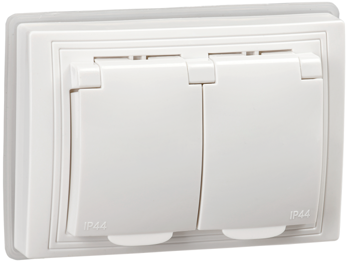 Розетка скрытой установки 2-мест. с/з с з/ш в рамке с крышкой 16А белый IP44 KVARTA IEK (РФ)