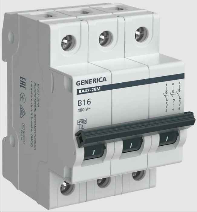 Выключатель автоматический 3п 16А (B) 4,5кА ВА47-29М GENERICA (РФ)