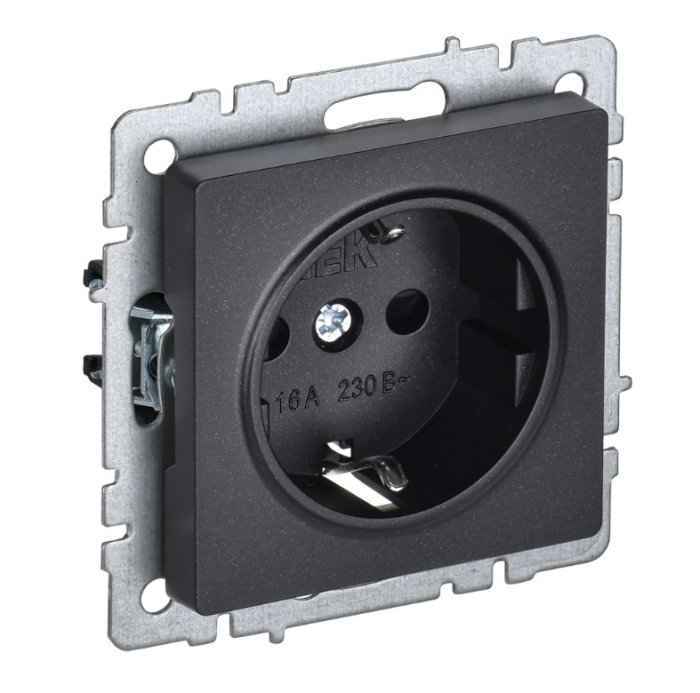 Розетка скрытой установки 1-мест. с/з с з/ш без рамки 16А черный IP20 BRITE IEK (РФ)