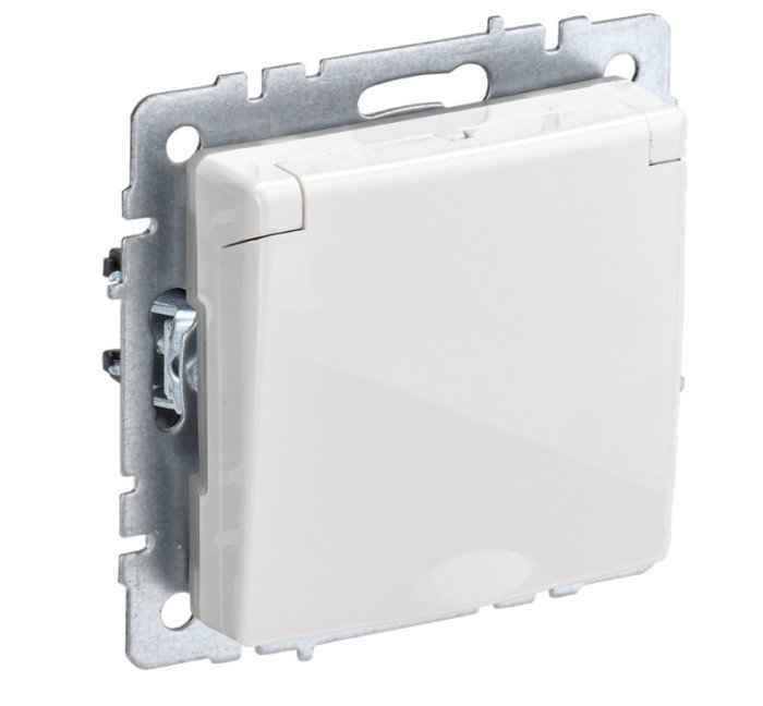 Розетка скрытой установки 1-мест. с/з с з/ш без рамки с крышкой 16А белый IP44 BRITE IEK (РФ)