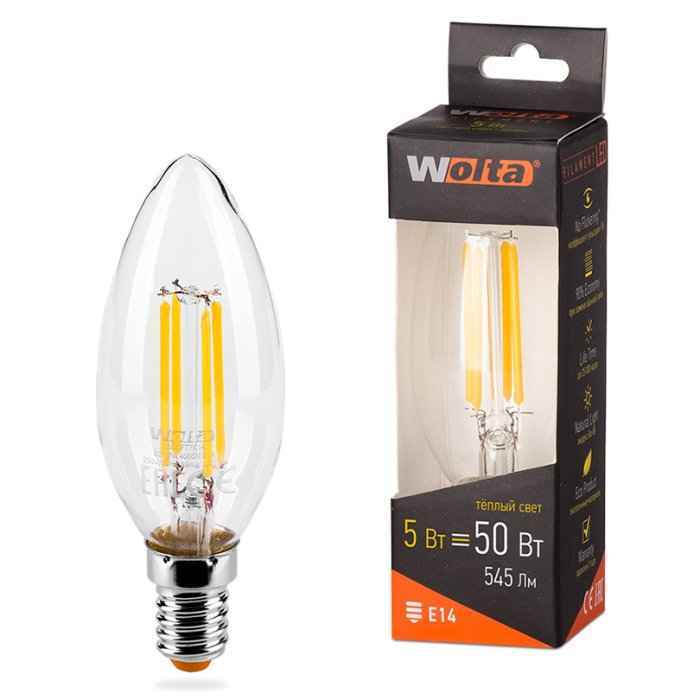 Лампа LED E14 5Вт 545Лм 3000К C37 WOLTA FILAMENT (РФ)