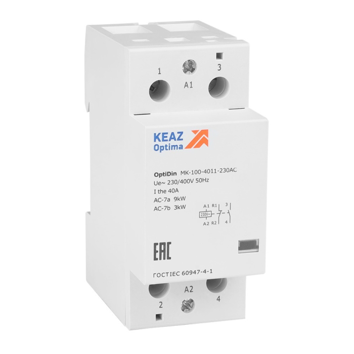 Контактор модульный 40А 2НО 230В OptiDin МК100-4020-230-AC