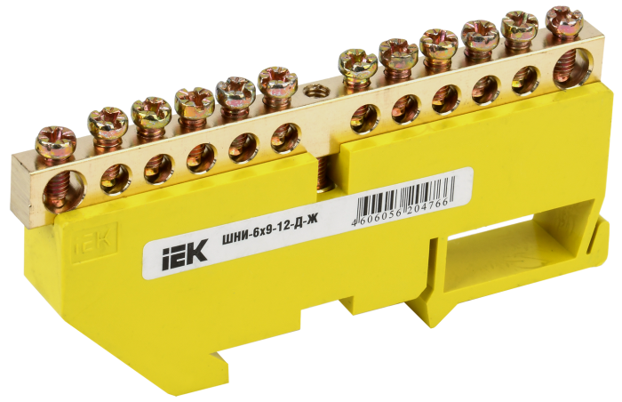 Шина земля 6х9 12 группы на DIN-изоляторе желтый IEK (РФ)