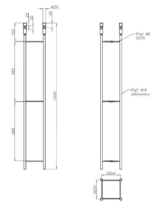 Деталь фундамента закладная ЗА 160х160х1200 М24