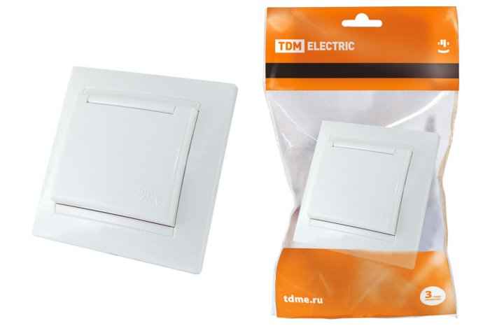 Розетка скрытой установки 1-мест. с/з с з/ш с крышкой в рамке 16А белый IP20 Лама TDM (РФ)