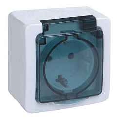 Розетка открытой установки 1-мест. с/з без з/ш с прозрач. крышкой 16А белый IP54 ГЕРМЕС PLUS IEK (РФ