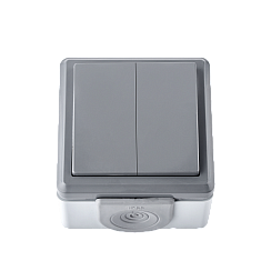 Выключатель открытой установки 2-кл. 10А серый IP55 ПРАЛЕСКА АКВА (РФ)
