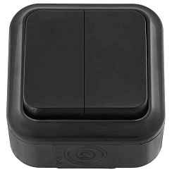 Выключатель открытой установки 2-кл. 6А черный IP54 ПРАЛЕСКА АКВА (РФ)