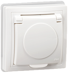 Розетка скрытой установки 1-мест. с/з с з/ш с крышкой в рамке 16А белый IP44 KVARTA IEK (РФ)