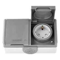 Розетка открытой установки 2-мест. с/з с з/ш с крышкой 16А серый IP55 ПРАЛЕСКА АКВА (РФ)