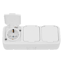 Розетка открытой установки 3-мест. с/з с з/ш с крышкой 16А белый IP54 ПРАЛЕСКА АКВА (РФ)