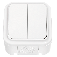 Выключатель открытой установки 2-кл. 6А белый IP54 ПРАЛЕСКА АКВА (РФ)