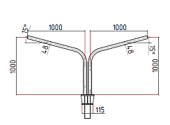 Кронштейн консольный двухрожковый 1К2(15°)-1,0-1,0-Ф115(48)-180°-ц (РФ)