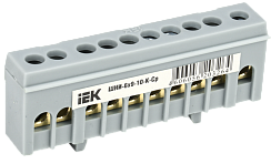 Шина фаза 6х9мм 10 групп изолированная в корпусе на DIN-рейку серая IEK (РФ)